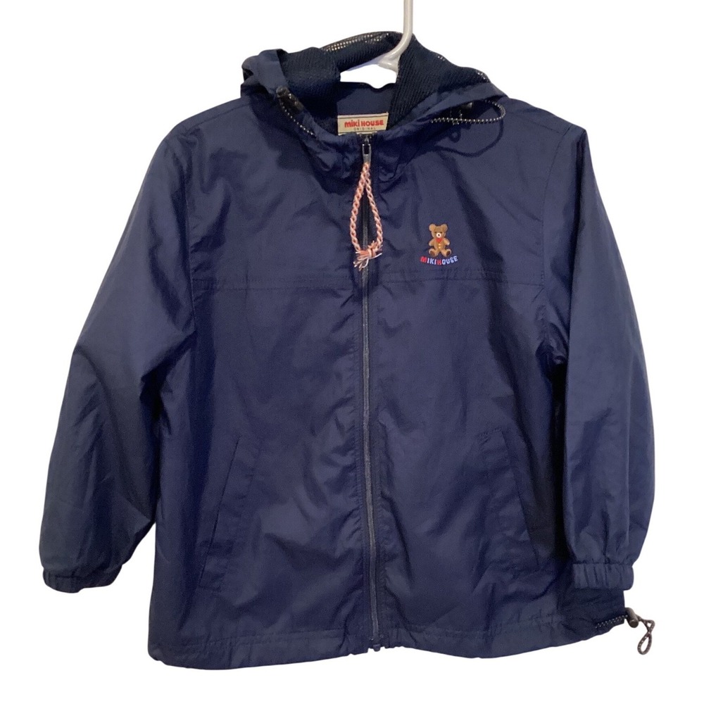 Miki House Original Navy Blue Hooded Windbreaker Jacket Bear Logo Kids 3T-4T